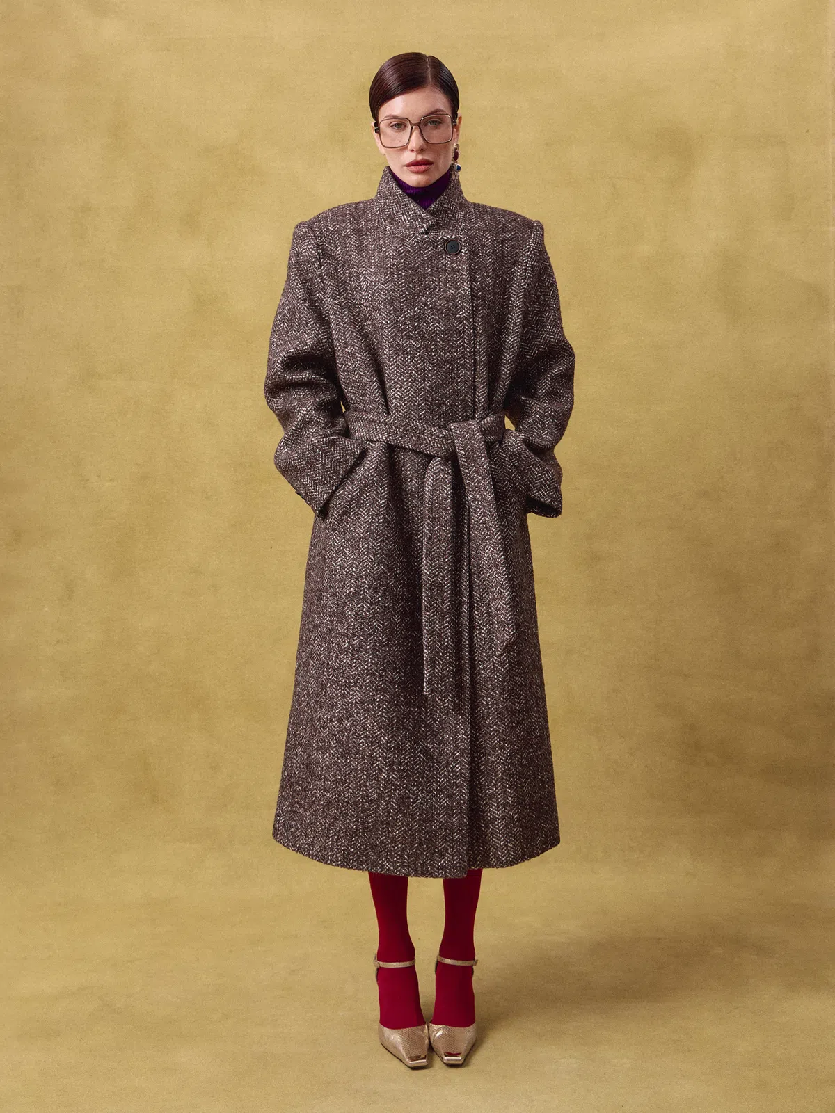Пальто из твида Max Mara на одной пуговице