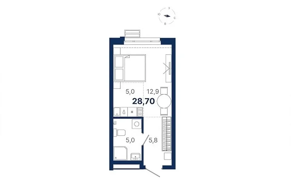 Планировка квартиры №2.16.8 в проекте Атлас Ауро Дом 2 Студия 27.6 м² 16 этаж
