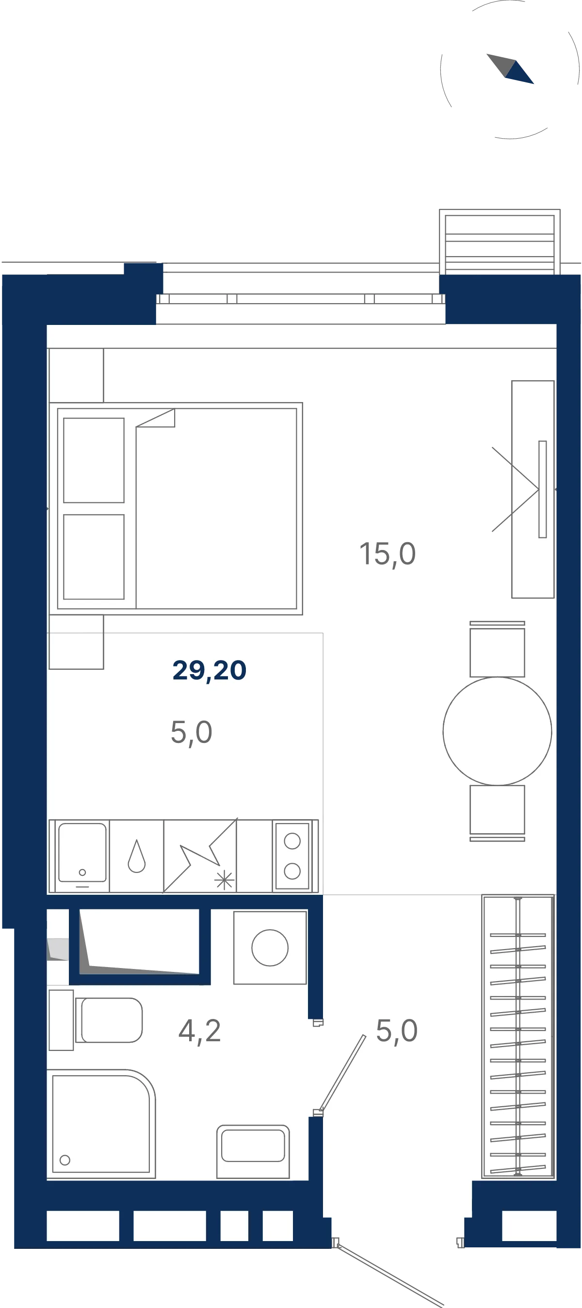 Планировка квартиры №3.6.10 в проекте Атлас Ауро Дом 3 Студия 29.2 м² 6 этаж