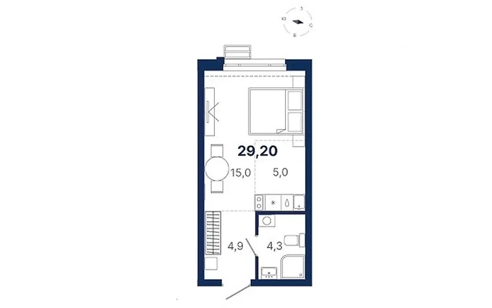 Планировка квартиры №2.17.9 в проекте Атлас Ауро Дом 2 Студия 28.2 м² 17 этаж
