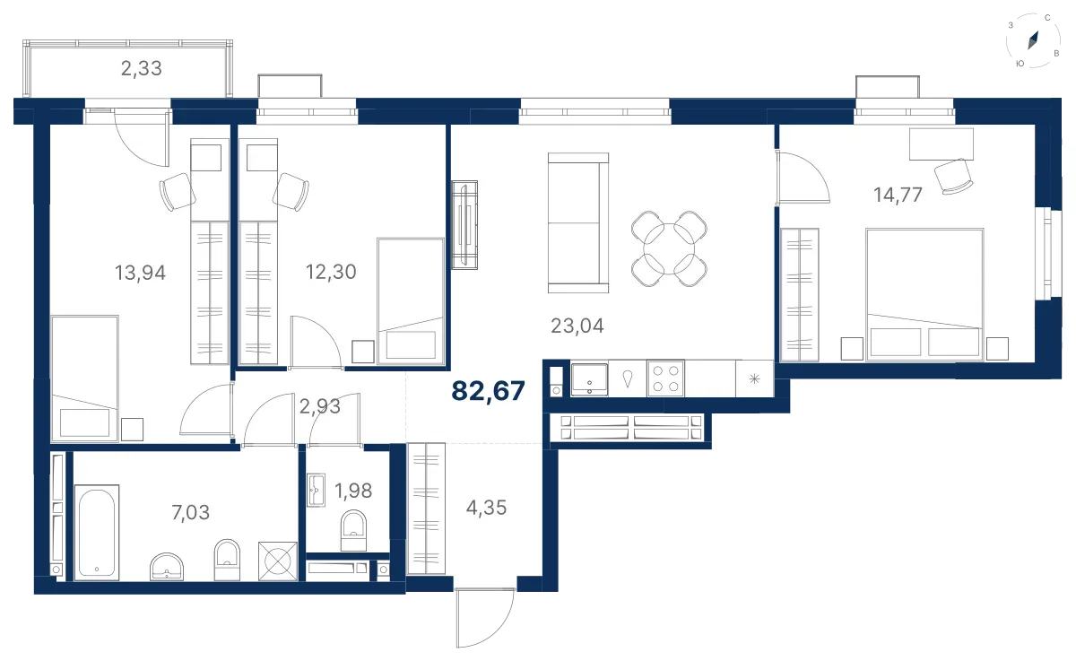 3-комнатная квартира 83.3 м² № 1.20.1