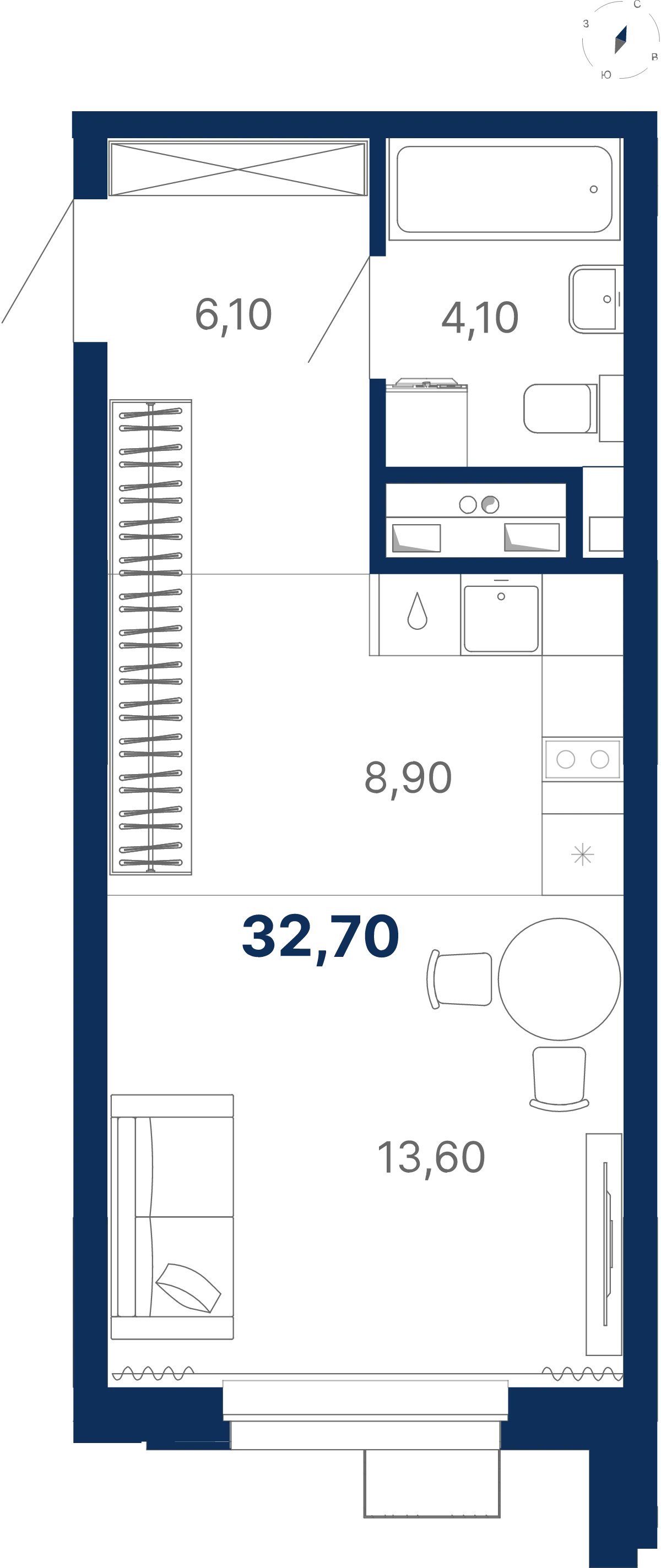 Планировка квартиры №С5.25.6 в проекте Атлас Лайн Дом 5 Студия 32.7 м² 25 этаж