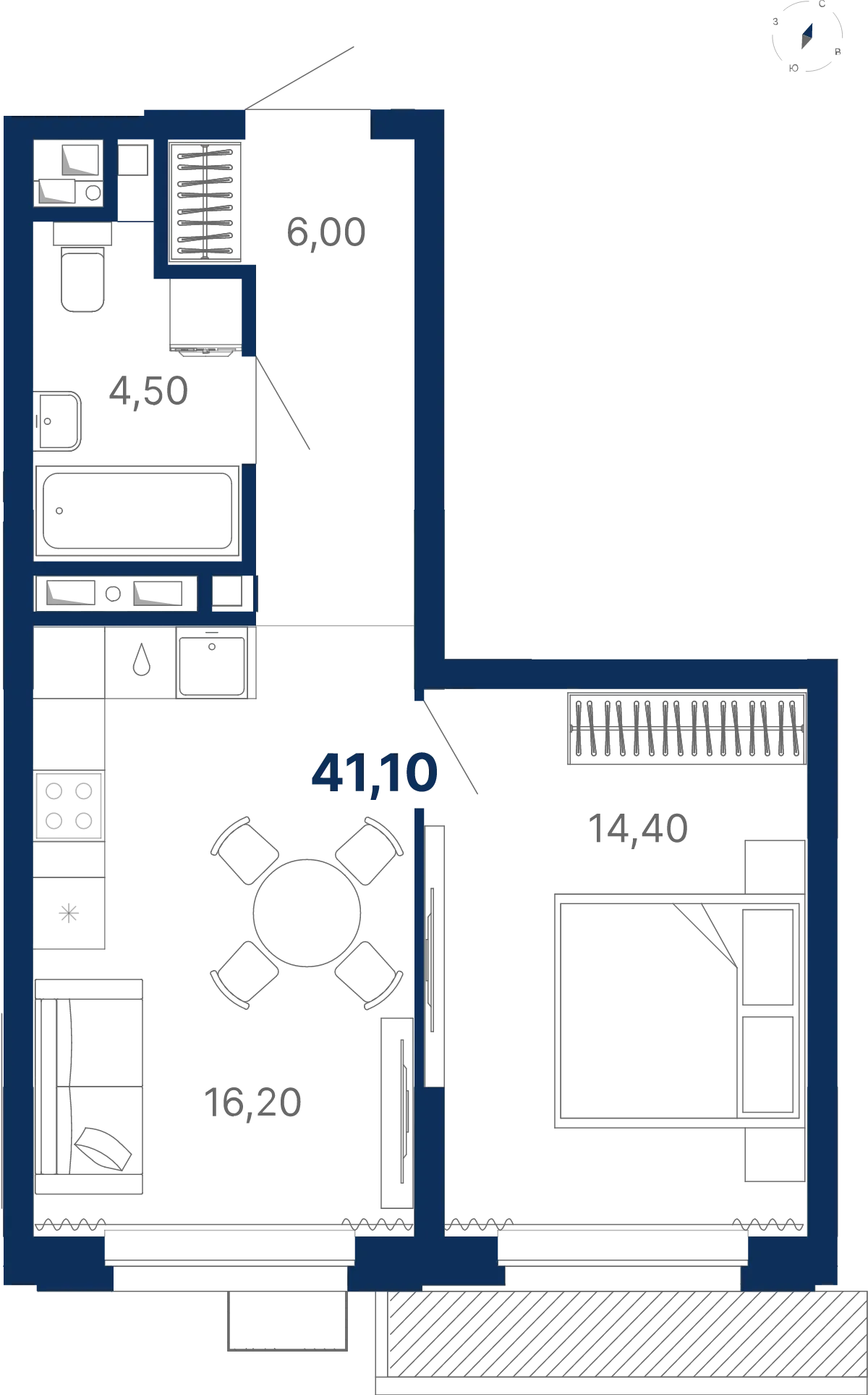 Планировка квартиры №С5.29.5 в проекте Атлас Лайн Дом 5 1-комнатная 41.1 м² 29 этаж