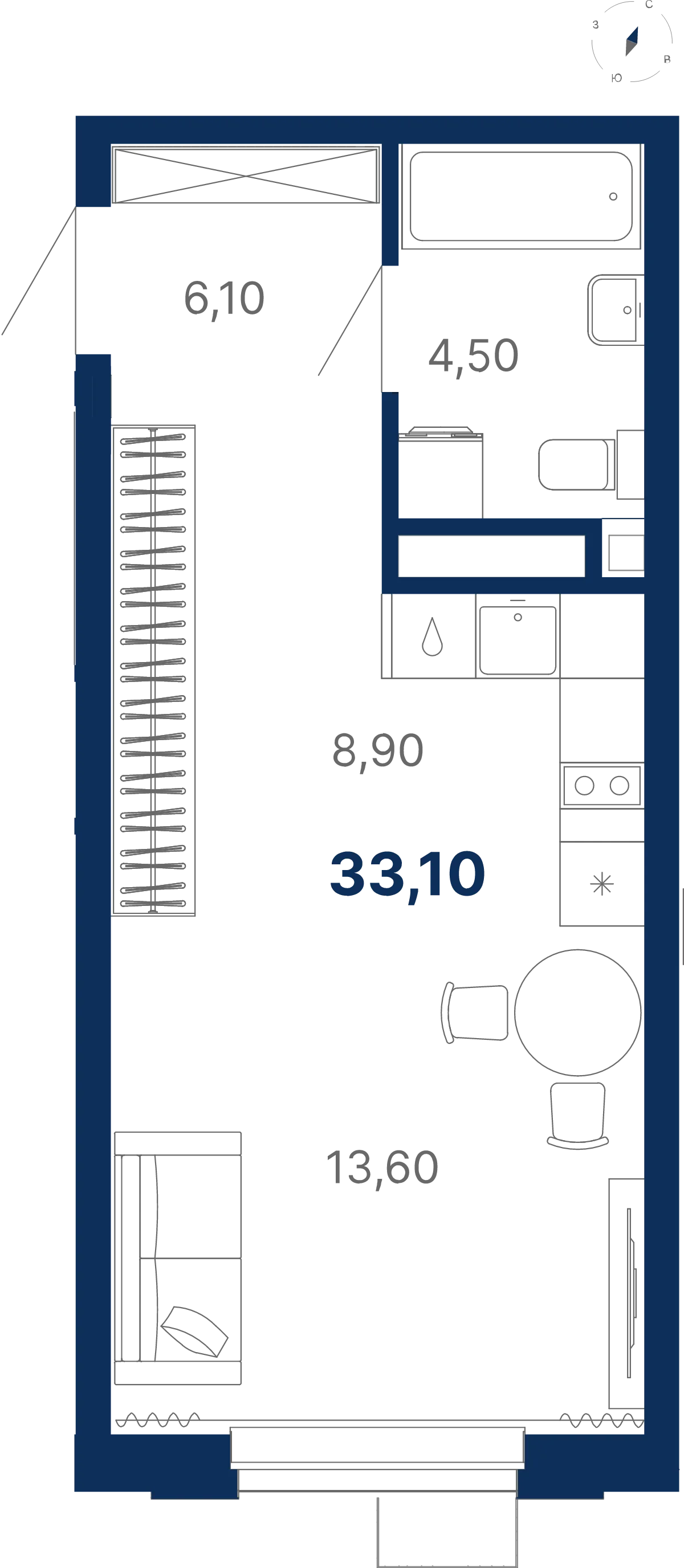 Планировка квартиры №С5.5.6 в проекте Атлас Лайн Дом 5 Студия 33.1 м² 5 этаж