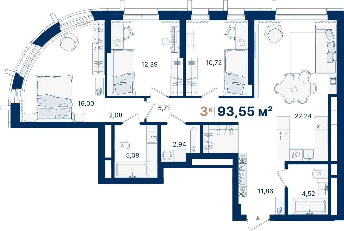 3-комнатная квартира 93.55 м² № С1.17.10