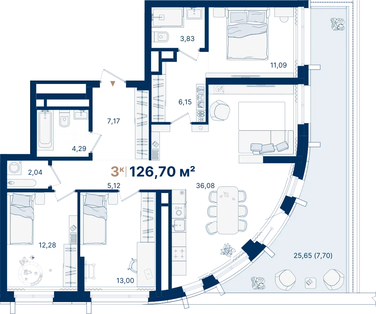3-комнатная квартира 126.7 м² № С2.2.4