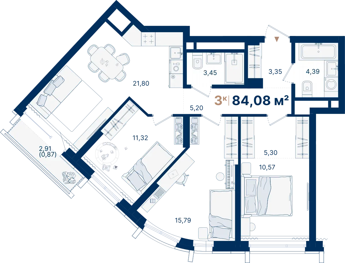 3-комнатная квартира 84.08 м² № С2.4.7