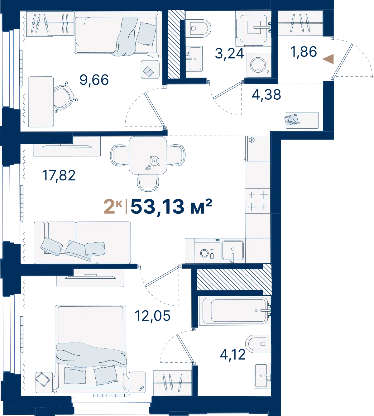 2-комнатная квартира 53.13 м² № 2.4.8