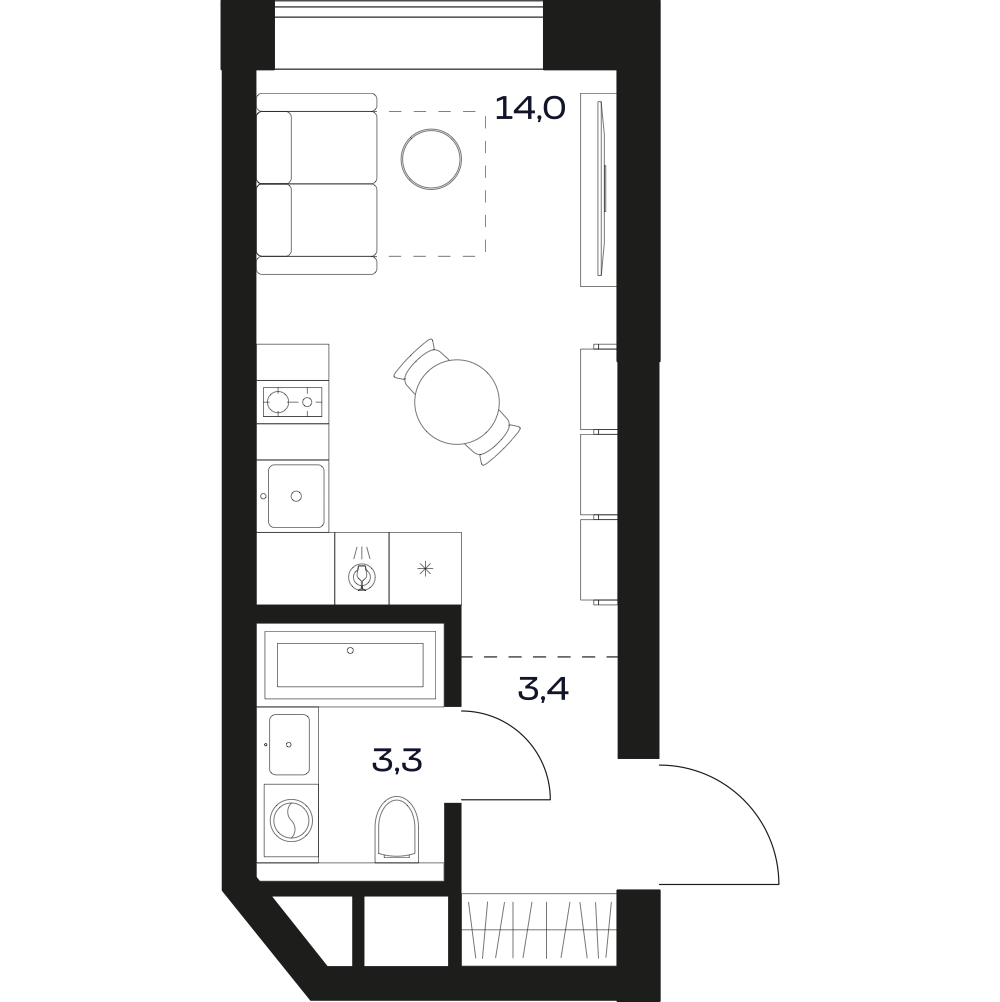 Планировка квартиры Ст 21.7 м²