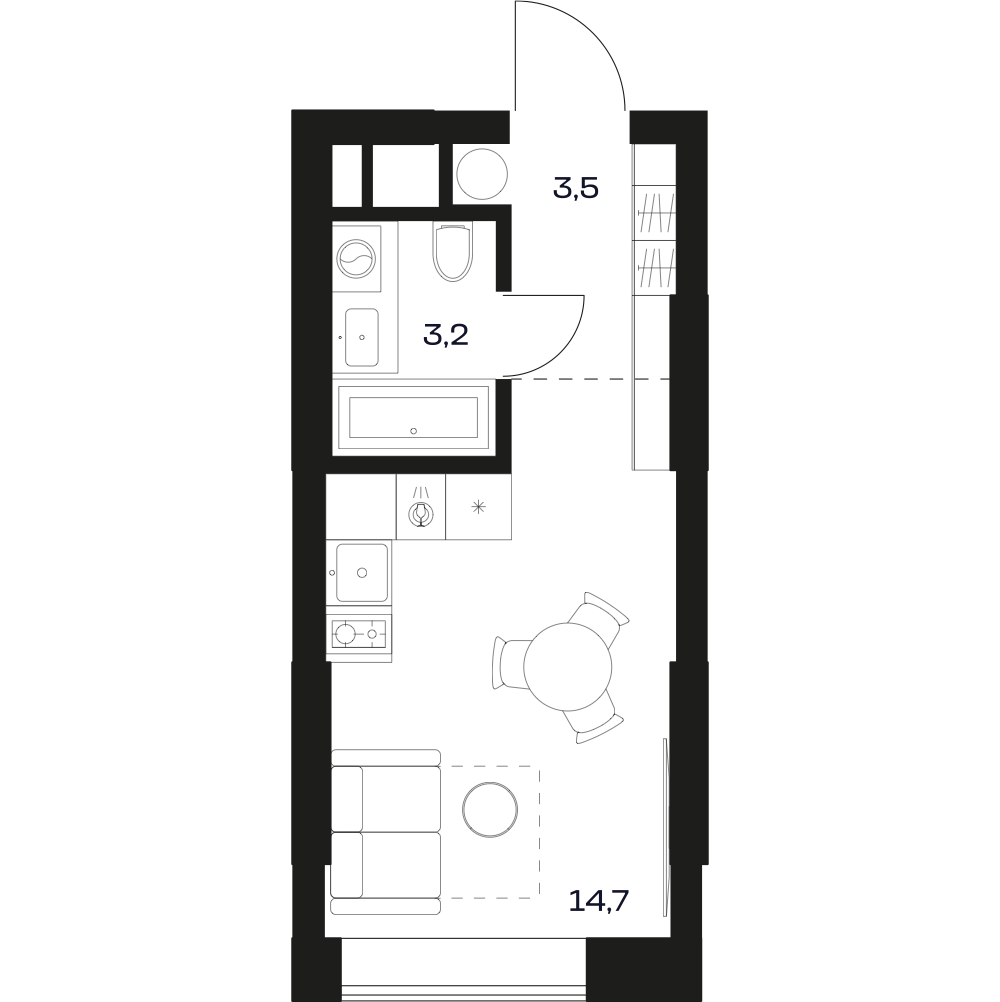 Планировка квартиры Ст 22.6 м²