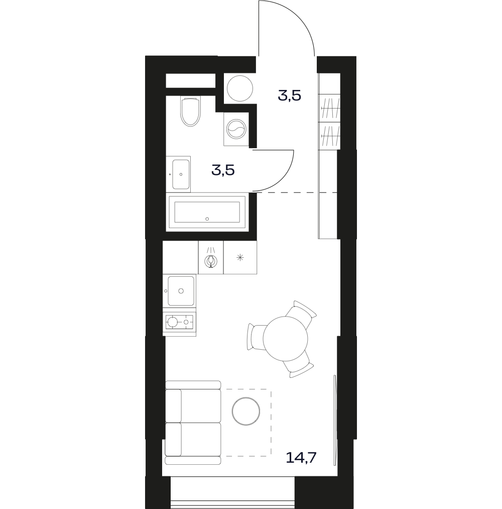 Планировка квартиры Ст 22.9 м²