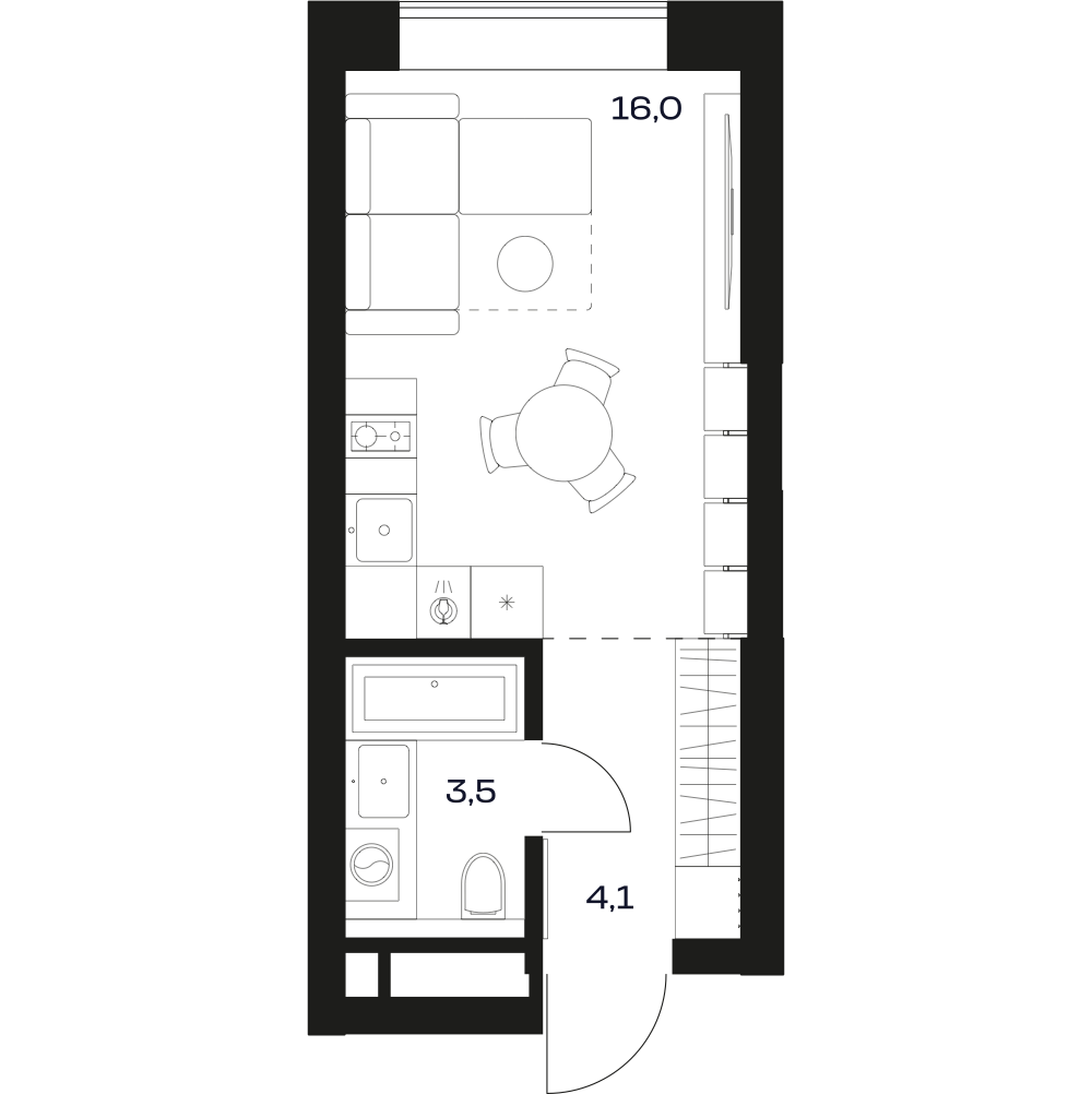 Планировка квартиры Ст 24.5 м²