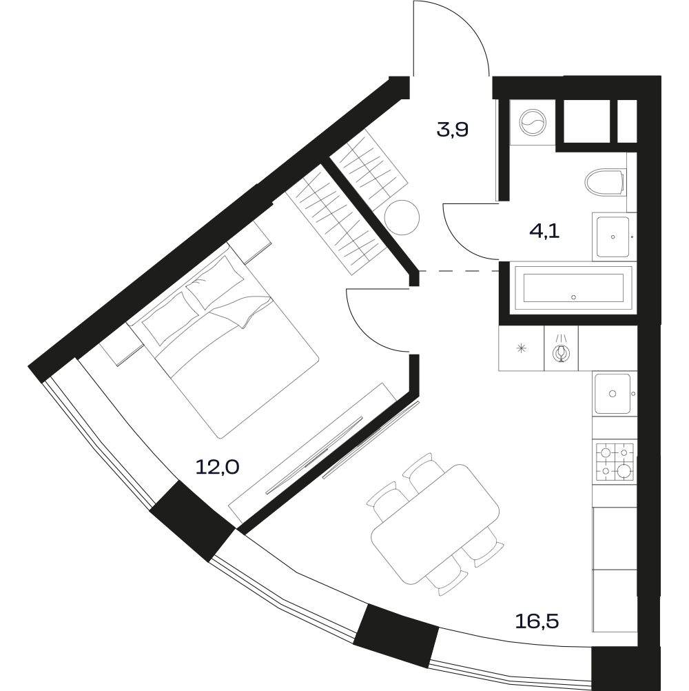Планировка квартиры 1 сп 38.7 м²