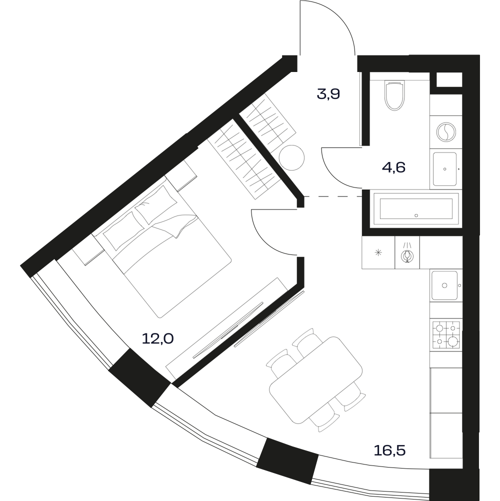 Планировка квартиры 1 сп 39.3 м²