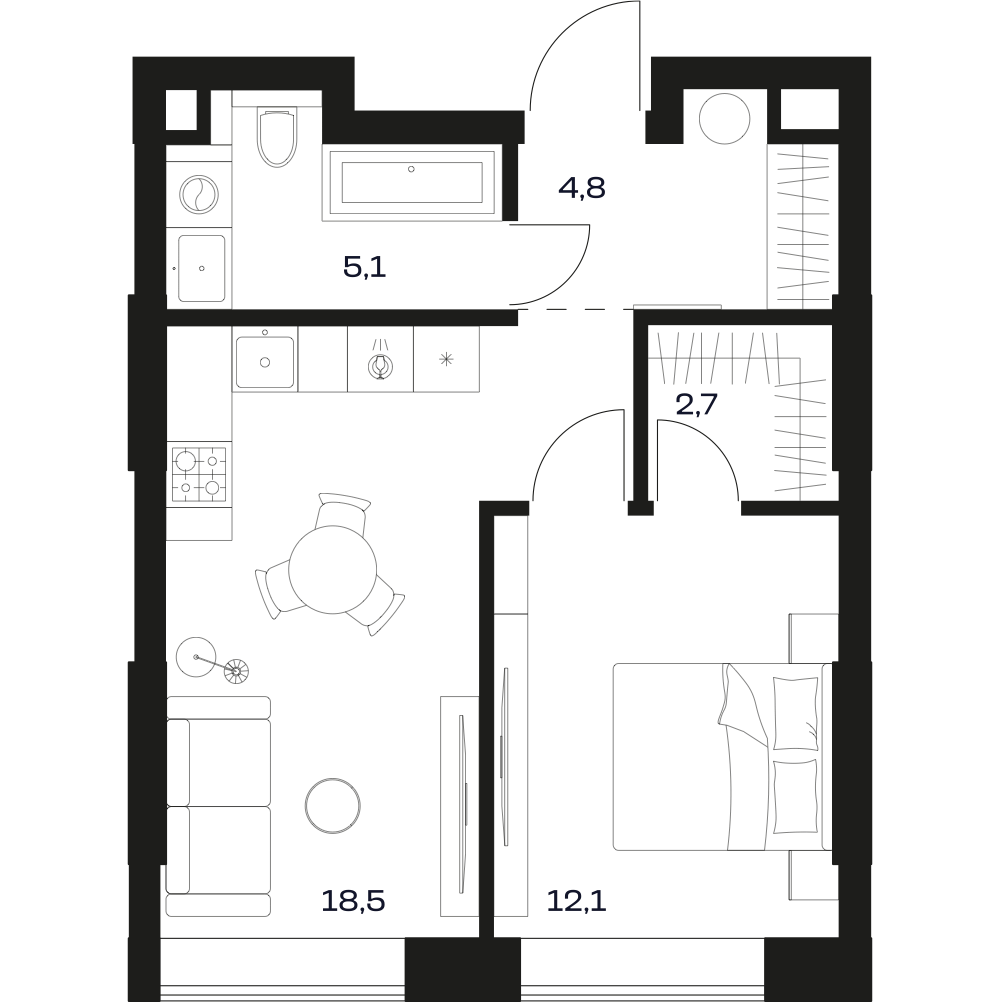 Планировка квартиры 1 сп 46.2 м²