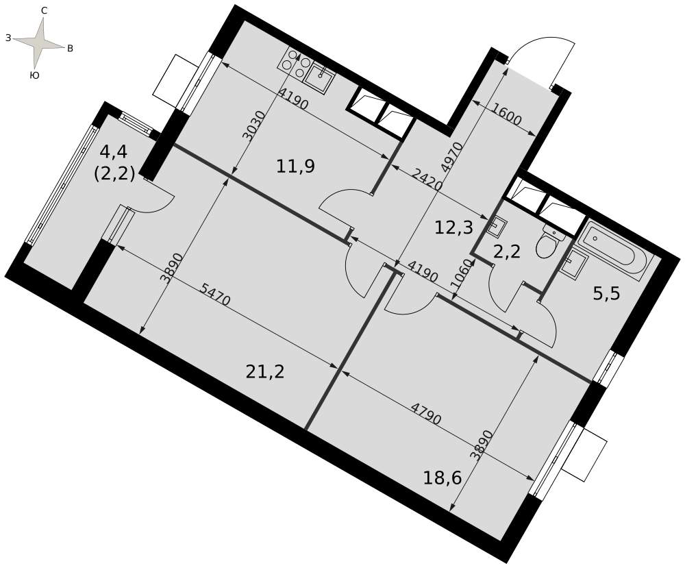 Фото квартиры по адресу Московская обл, Развилка п, Римский проезд, д. 5стр1