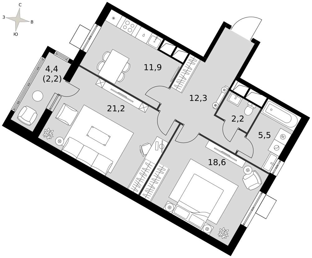 Фото квартиры по адресу Московская обл, Развилка п, Римский проезд, д. 5стр1