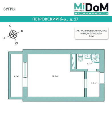 Фото квартиры по адресу Ленинградская обл, Всеволожский р-н, Бугры п, Петровский б-р, д. 27