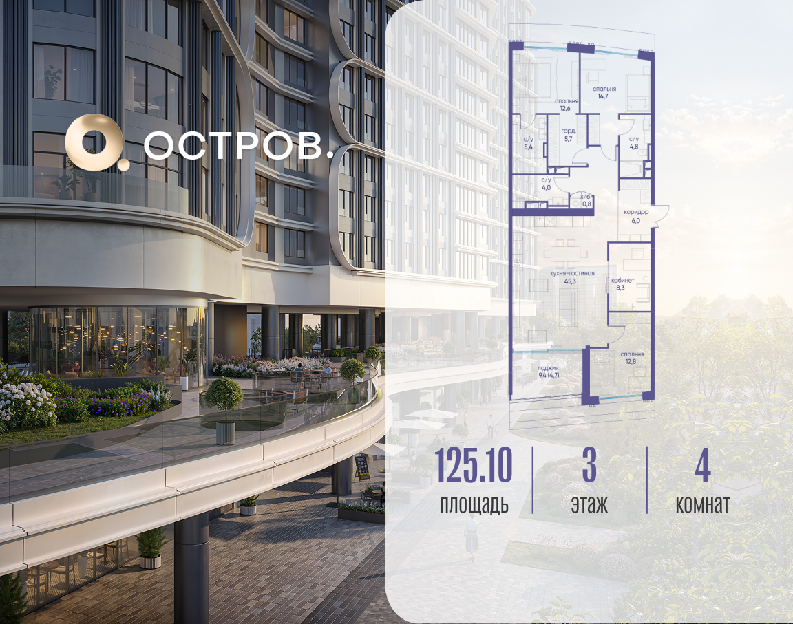 Фото квартиры по адресу Москва, улица Нижние Мнёвники, ЖК «Остров», 7-й квартал, к4 