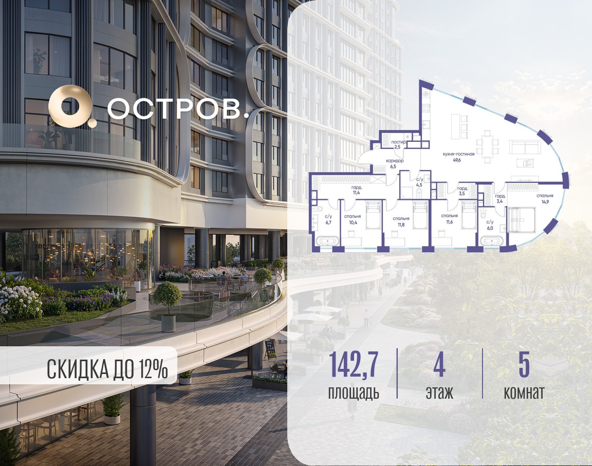 Объект по адресу Москва, улица Нижние Мнёвники, ЖК «Остров», 7-й квартал, к1 