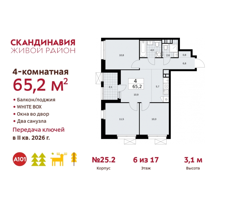 Фото квартиры по адресу Москва г, Сосенское п, Скандинавский б-р, д. 25
