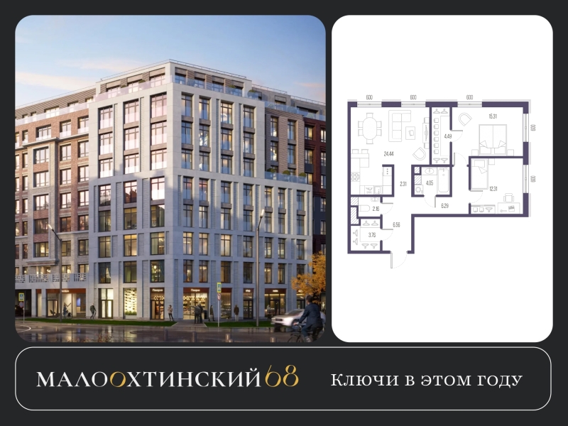 Фото квартиры по адресу Санкт-Петербург г, Малоохтинский пр-кт, д. 68