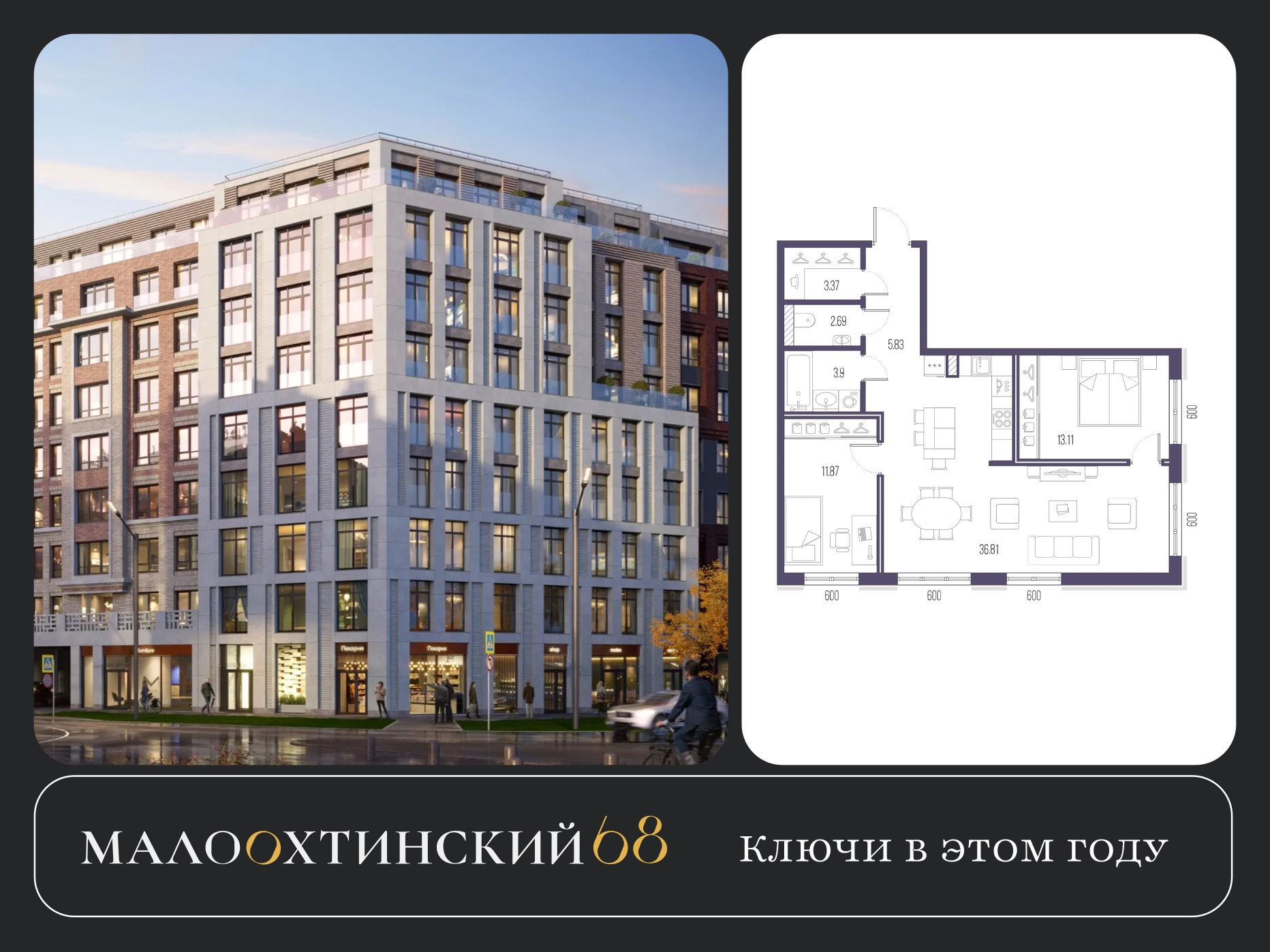 Фото квартиры по адресу Санкт-Петербург г, Малоохтинский пр-кт, д. 68