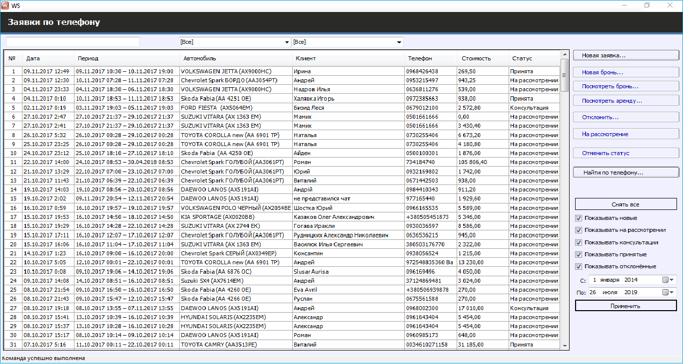 WS. Автопрокат сравнение