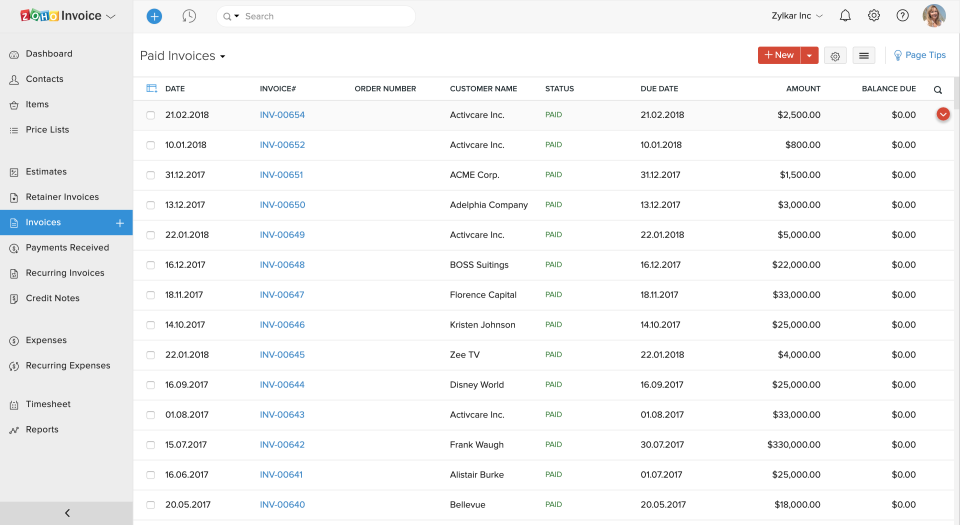 Zoho Invoice программа