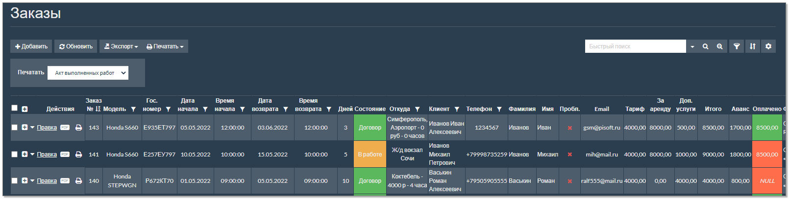 PSoft: Автопрокат Онлайн программа