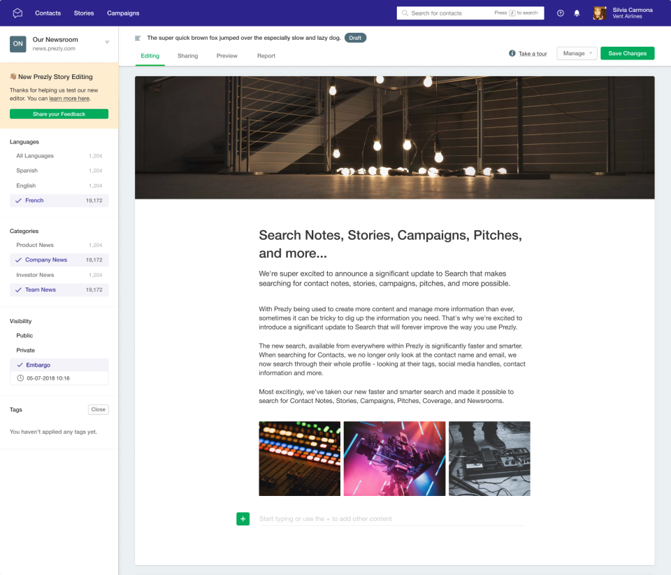 Prezly характеристики