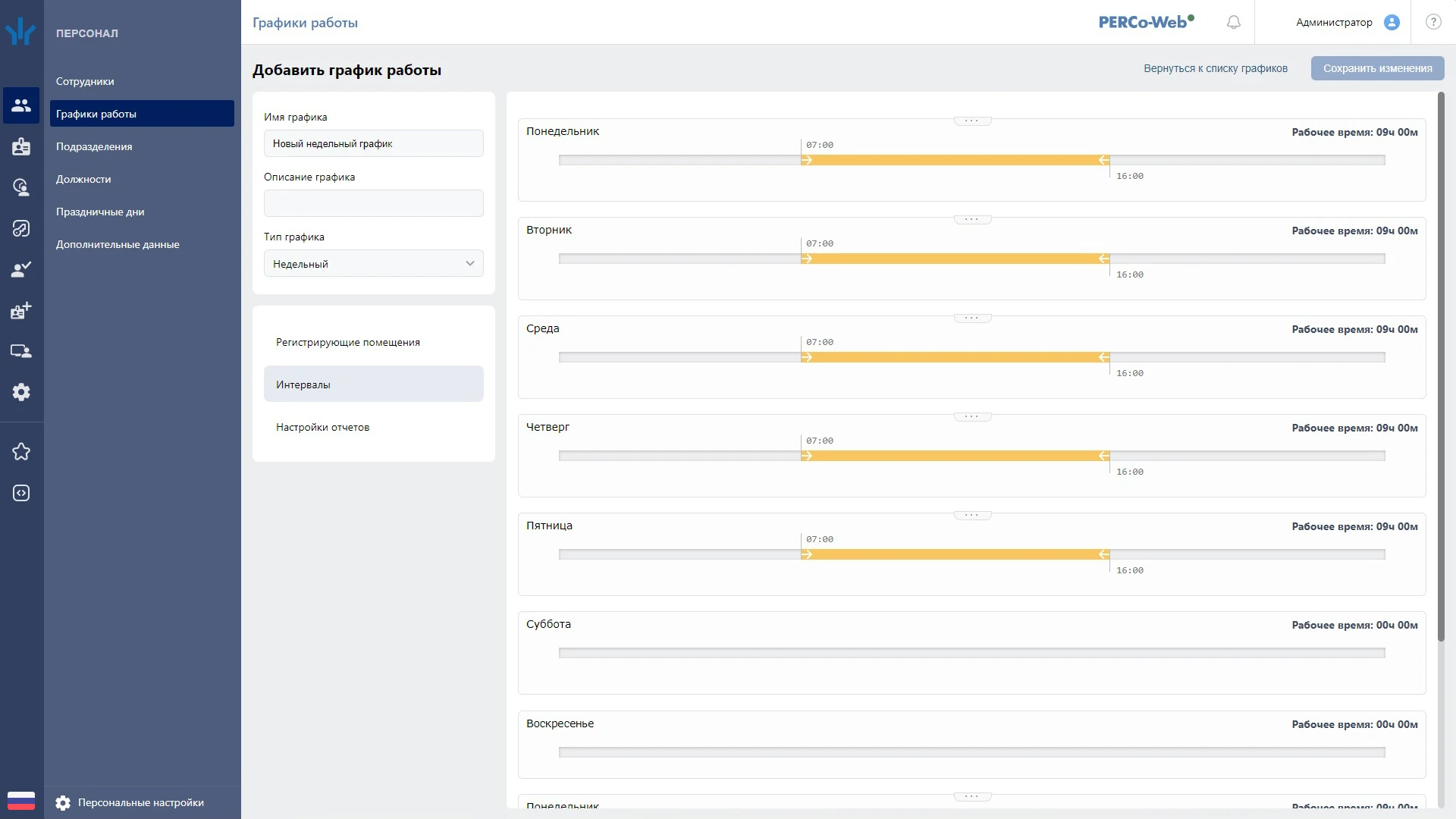 PERCo. Учет рабочего времени характеристики