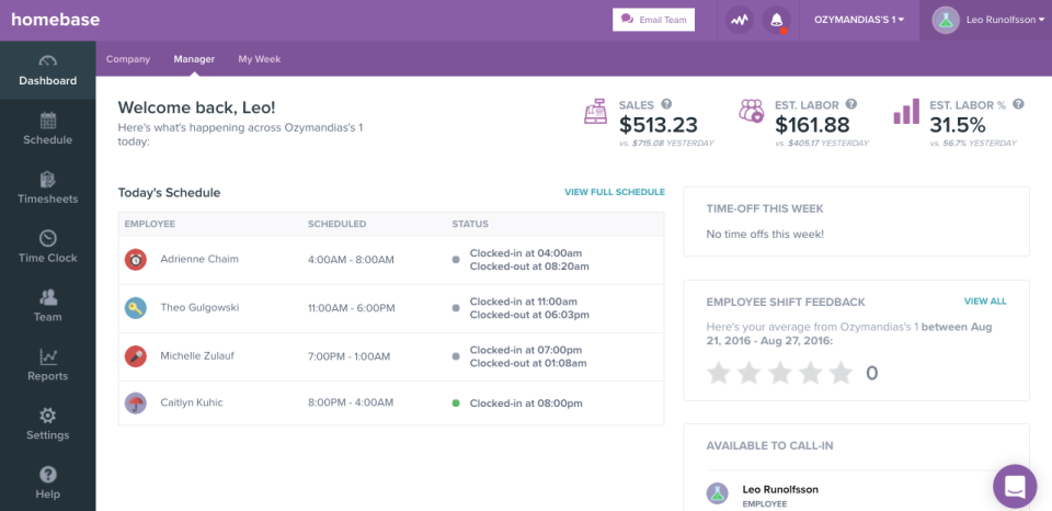 Homebase характеристики