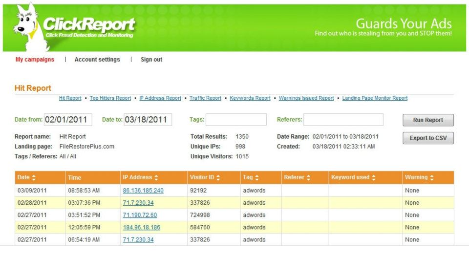 ClickReport подбор