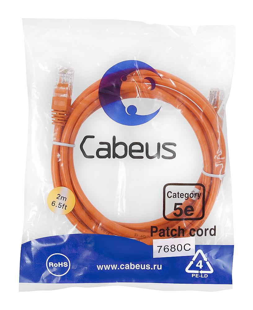 Cabeus PC-UTP-RJ45-Cat.5e-2m-OR-LSZH