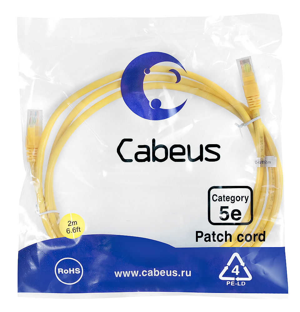 Cabeus PC-UTP-RJ45-Cat.5e-2m-YL
