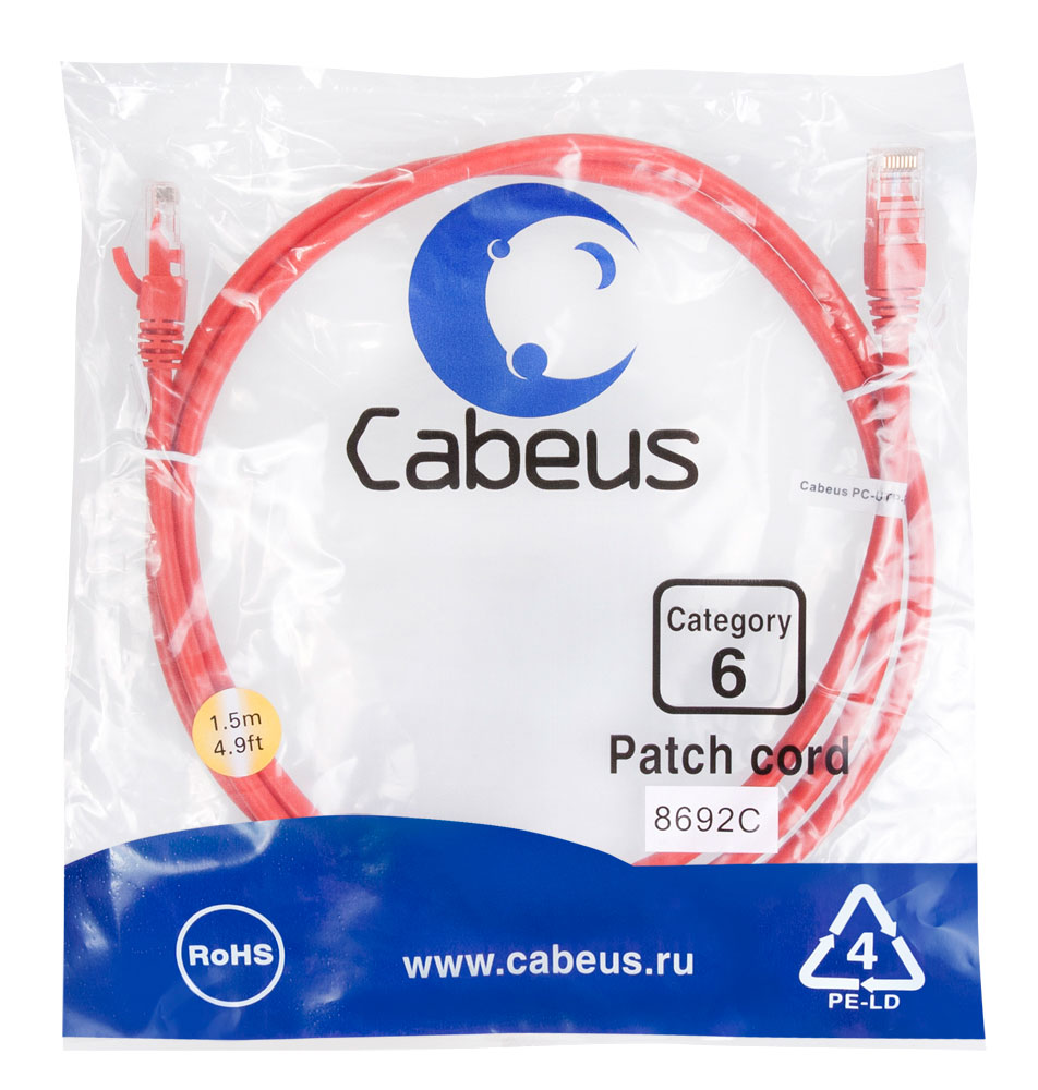 Cabeus PC-UTP-RJ45-Cat.6-1.5m-RD