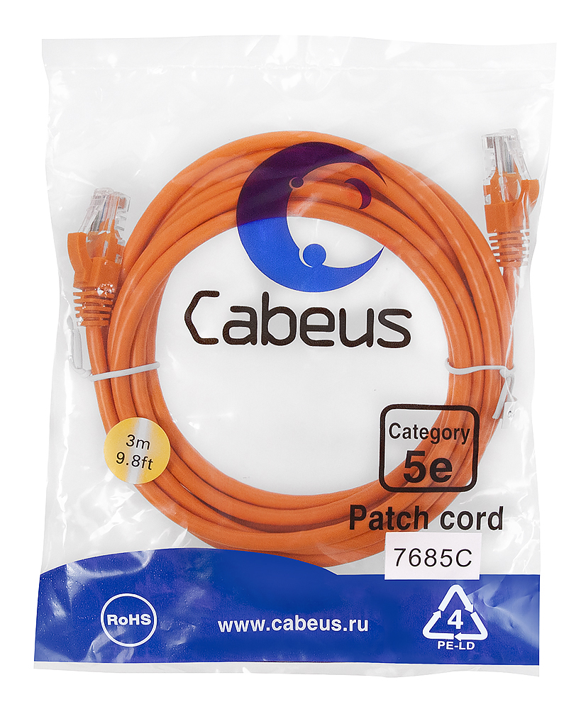 Cabeus PC-UTP-RJ45-Cat.5e-3m-OR