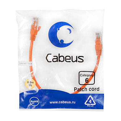Cabeus PC-UTP-RJ45-Cat.6-0.3m-OR