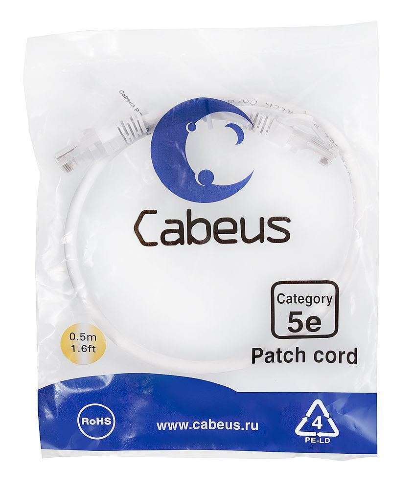 Cabeus PC-UTP-RJ45-Cat.5e-0.5m-WH