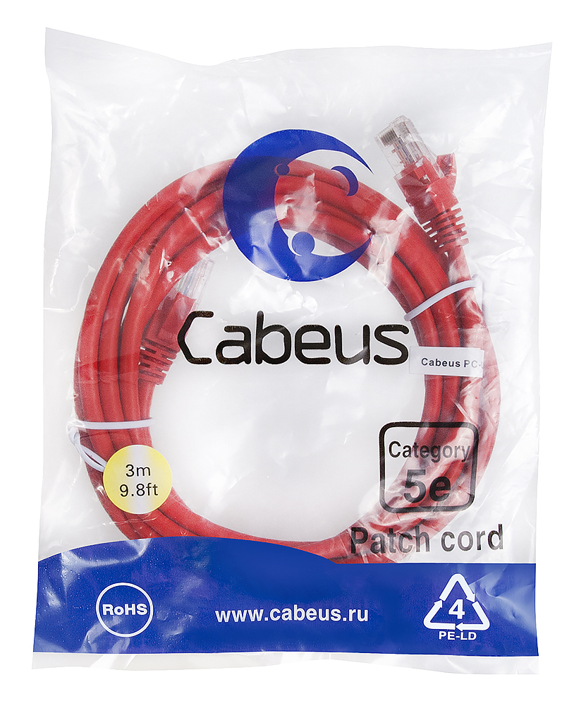 Cabeus PC-UTP-RJ45-Cat.5e-3m-RD