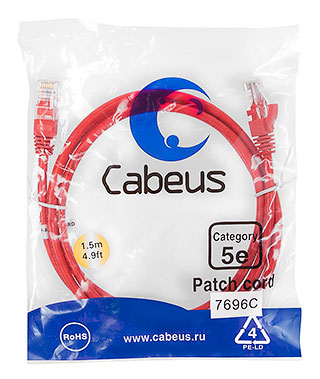 Cabeus PC-UTP-RJ45-Cat.5e-1.5m-RD