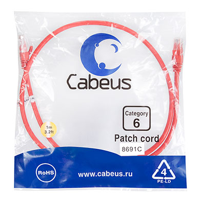 Cabeus PC-UTP-RJ45-Cat.6-1m-RD
