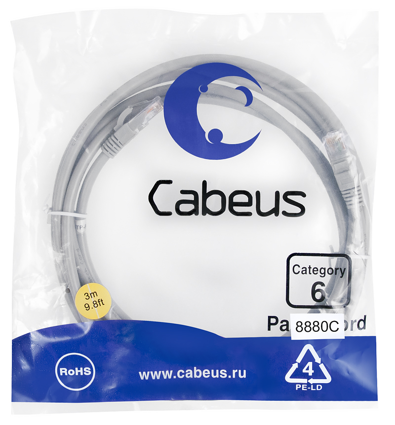 Cabeus PC-UTP-RJ45-Cat.6-3m-LSZH