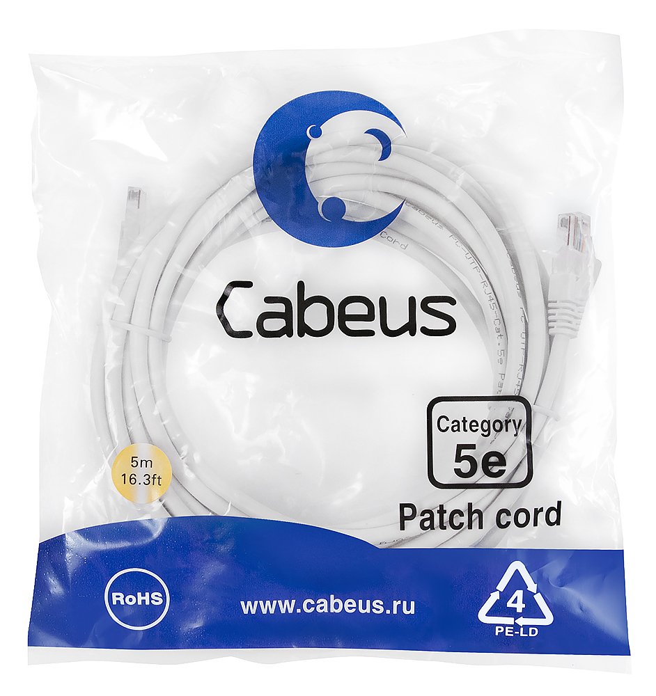 Cabeus PC-UTP-RJ45-Cat.5e-5m-WH
