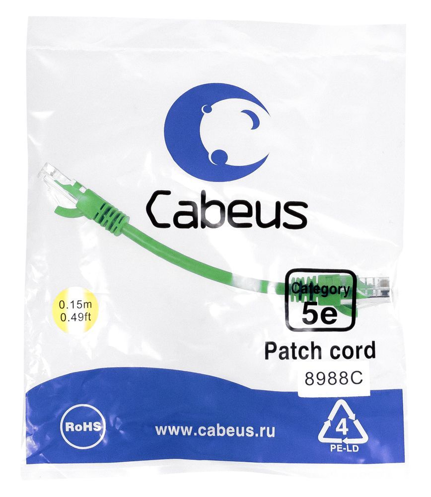 Cabeus PC-UTP-RJ45-Cat.5e-0.15m-GN