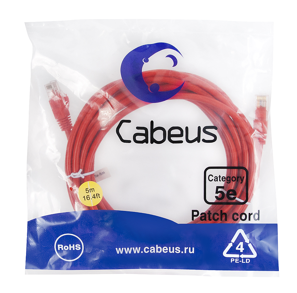 Cabeus PC-UTP-RJ45-Cat.5e-5m-RD