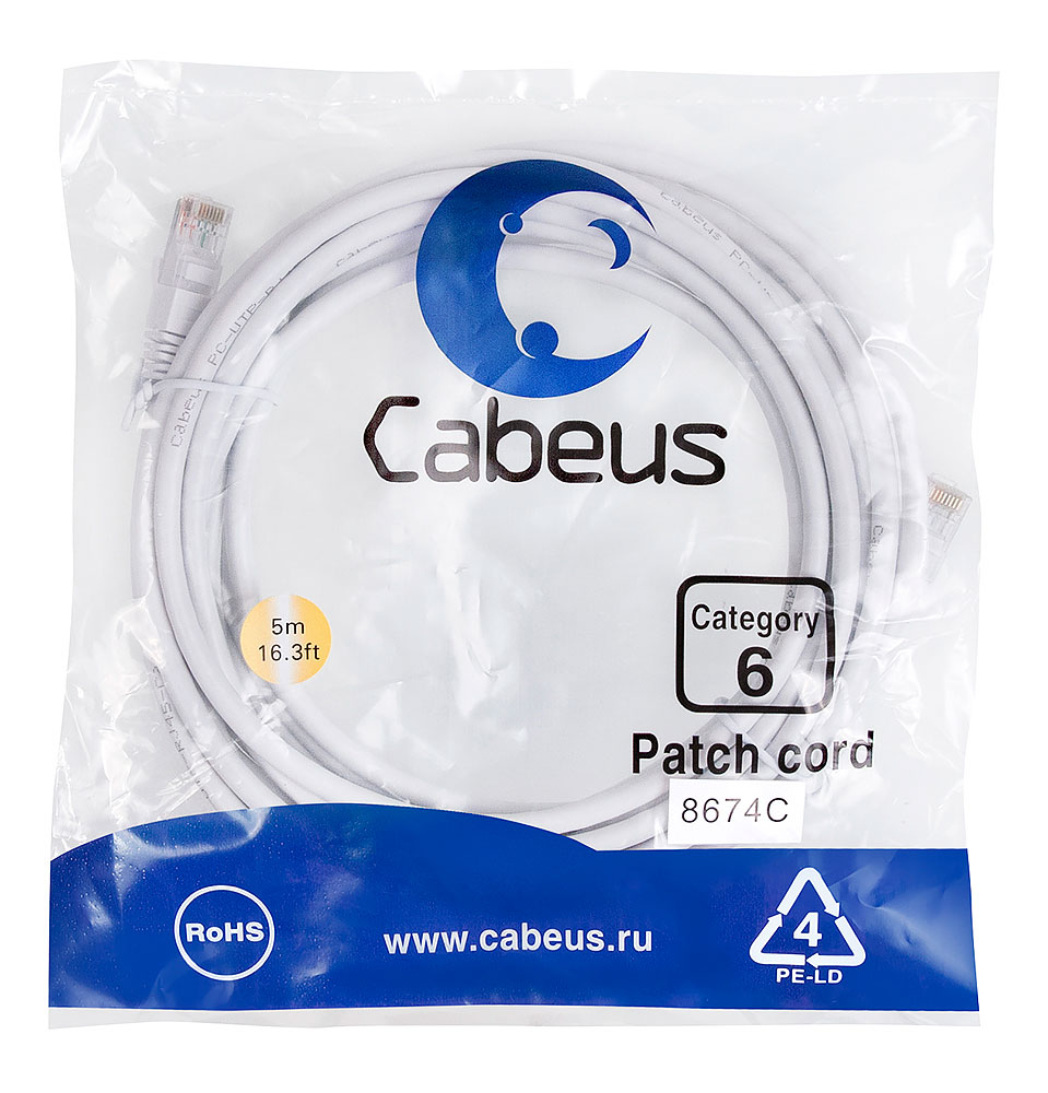 Cabeus PC-UTP-RJ45-Cat.6-5m-WH