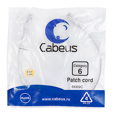 Cabeus PC-UTP-RJ45-Cat.6-0.5m-WH