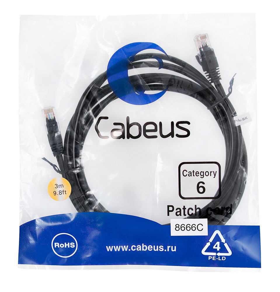 Cabeus PC-UTP-RJ45-Cat.6-3m-BK